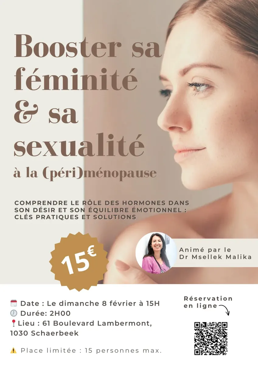 Affiche de l'atelier : Booster sa féminité & sa sexualité à la (péri)ménopause