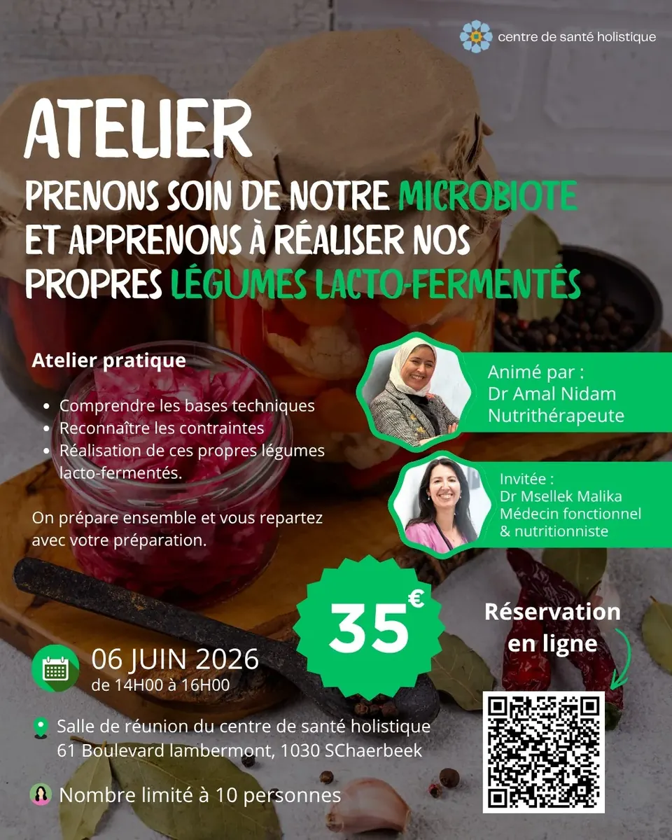 Affiche de l'atelier : Prenons soin de notre microbiote et apprenons à réaliser nos propres légumes lacto-fermentés